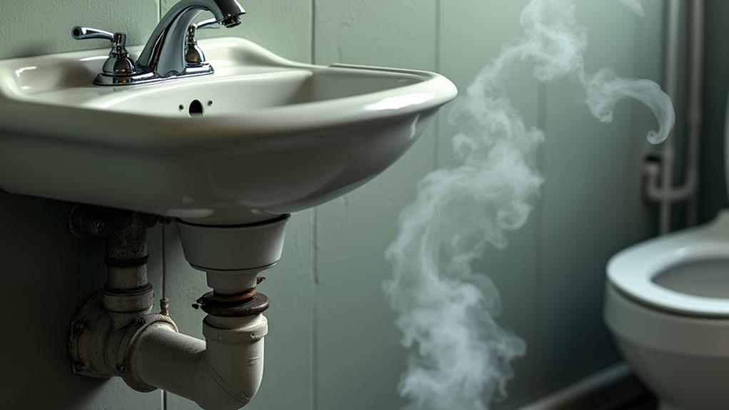 Sewer odors in a home, with steam rising from a sink drain.